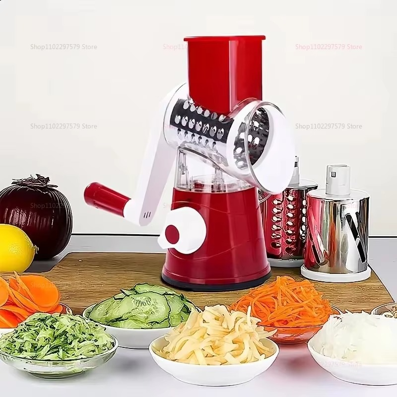 3-in-1 Manual Rotary Vegetable Slicer & Grater – Multi-Function Kitchen Cutter