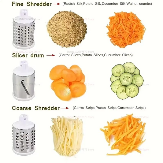 3-in-1 Manual Rotary Vegetable Slicer & Grater – Multi-Function Kitchen Cutter