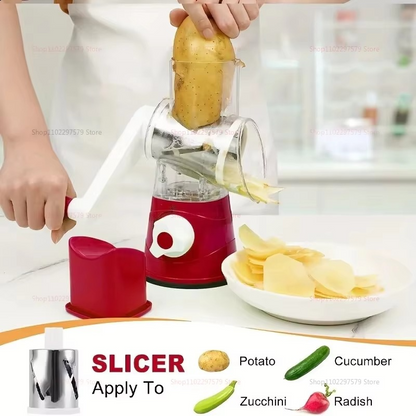 3-in-1 Manual Rotary Vegetable Slicer & Grater – Multi-Function Kitchen Cutter