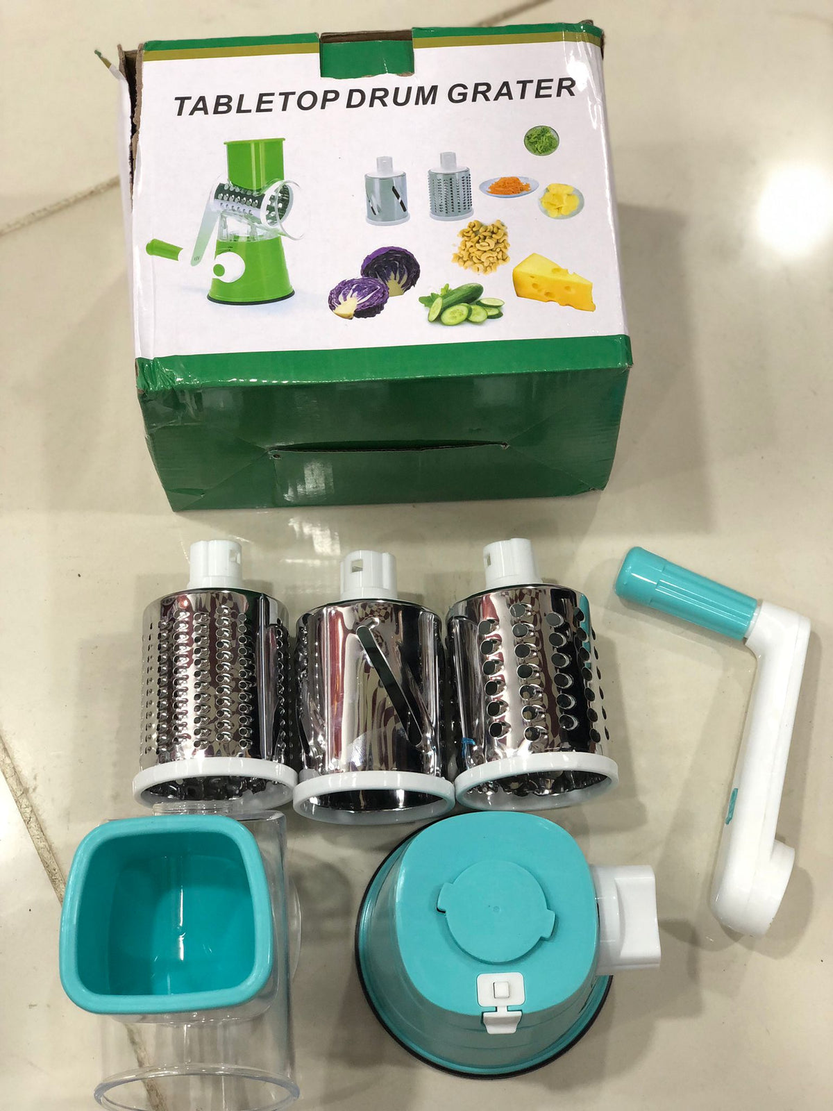 3-in-1 Manual Rotary Vegetable Slicer & Grater – Multi-Function Kitchen Cutter