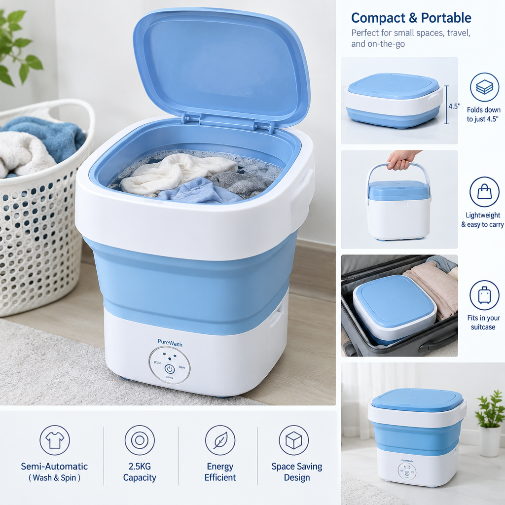 Portable Folding Washing Machine – Compact Semi-Automatic Mini Washer